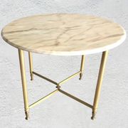 Table basse ronde marbre et métal doré 1960-70