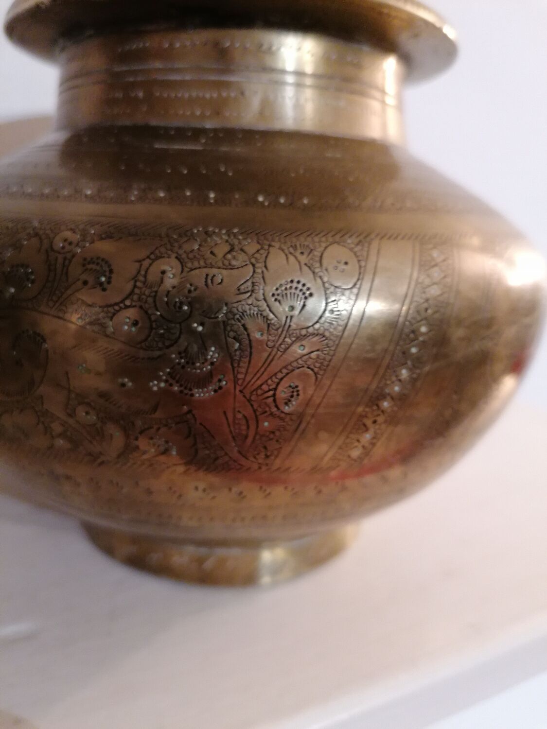 Antique Indian brass holy water pot (vase)