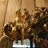 Large Napoleon III Mirror in Gilded Wood with Putti and Mascaron
