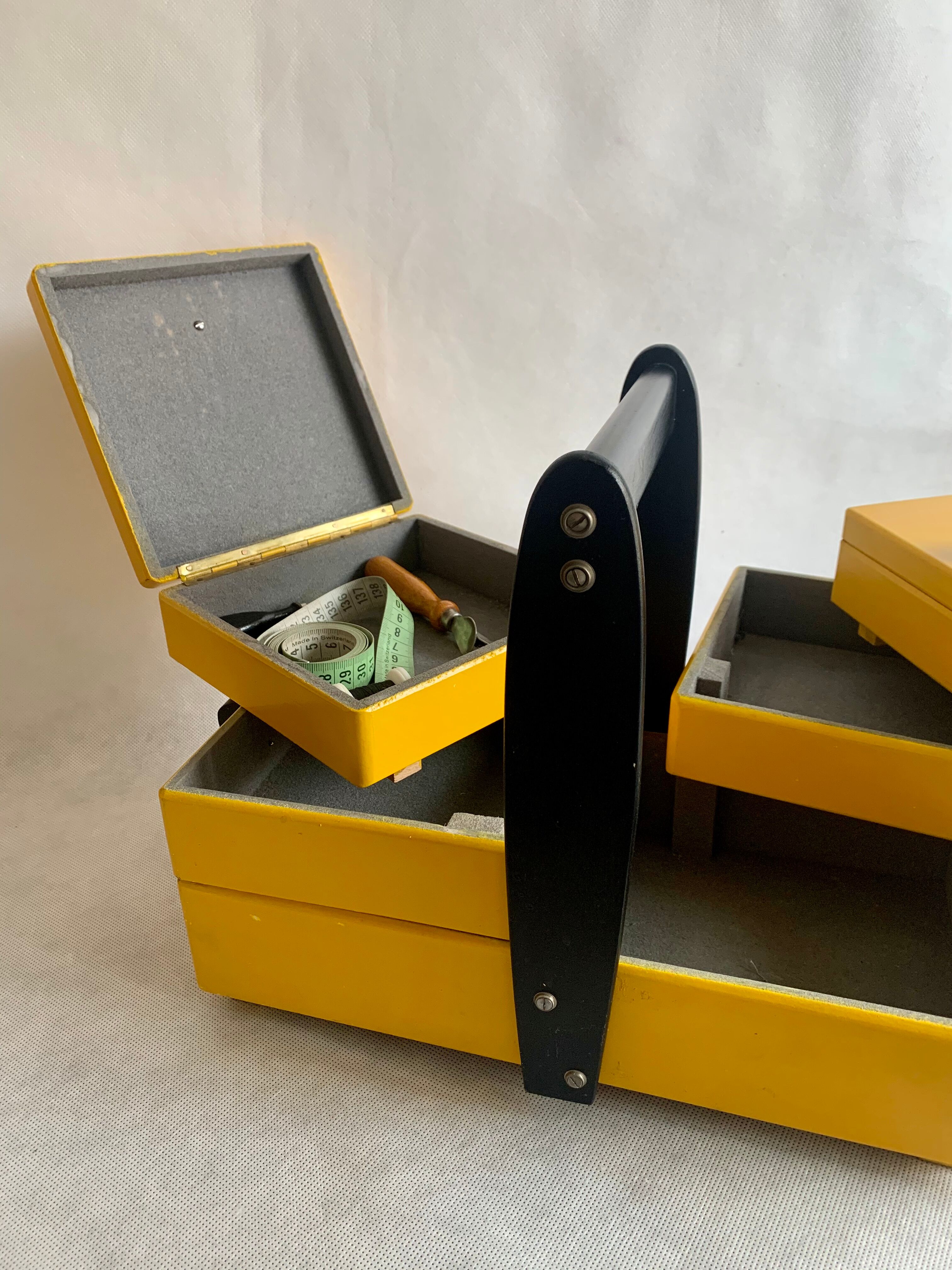 Wooden sewing basket, 1960s