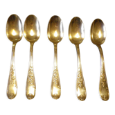 5 cuillères à soupe en argent, 2 poinçons, décors fins en relief