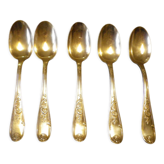 5 cuillères à soupe en argent, 2 poinçons, décors fins en relief