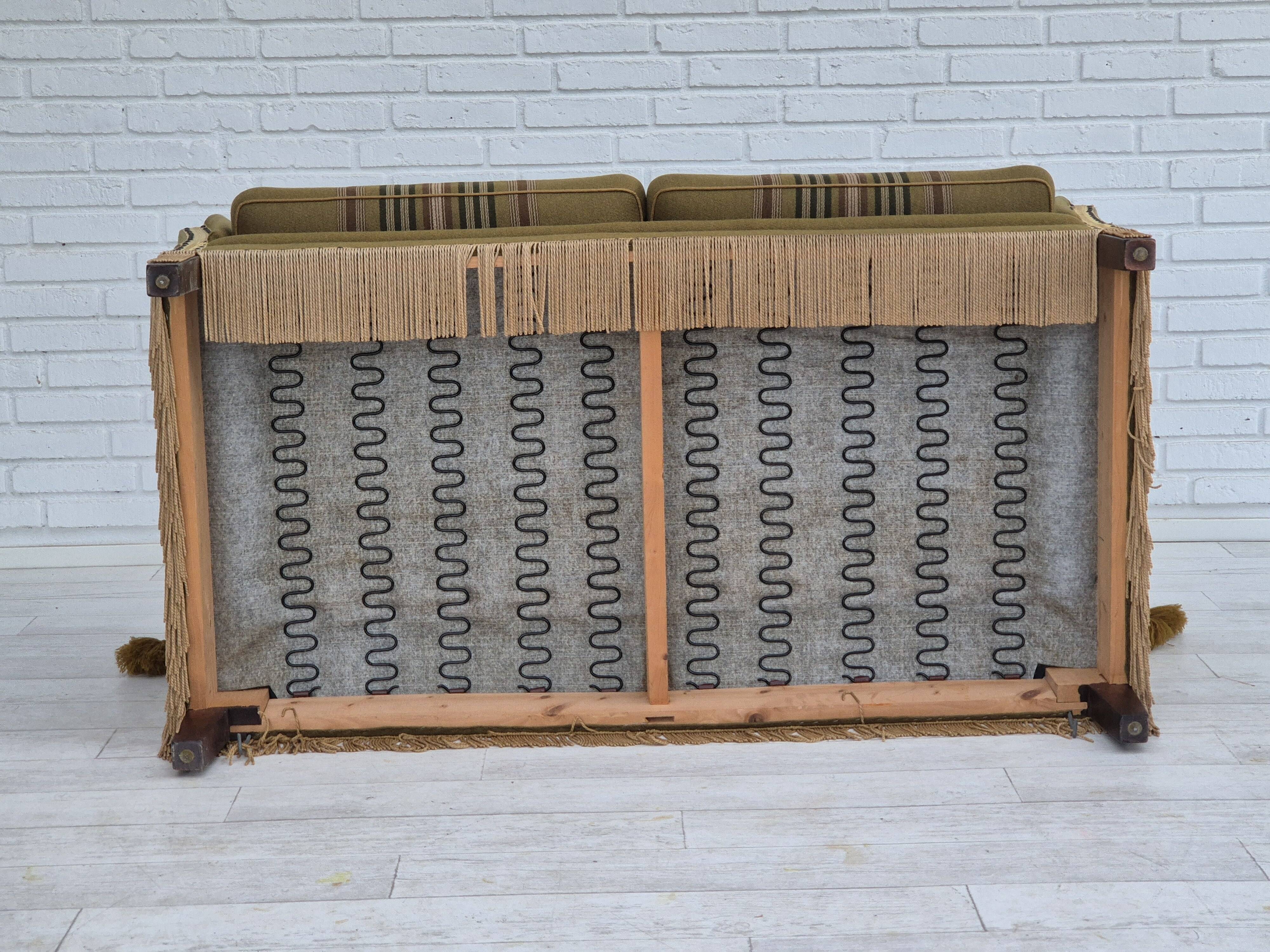 1960s, Danish velour 2 seater drop arm sofa, wool, original condition.