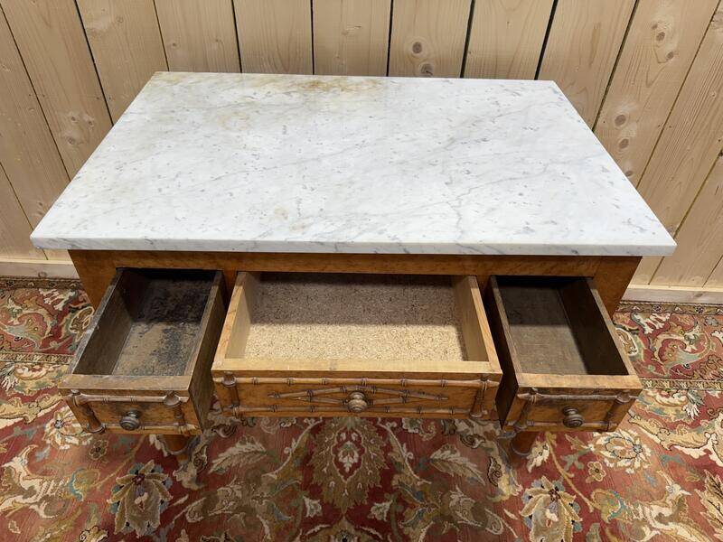 Table de toilette en bambou et marbre 1900