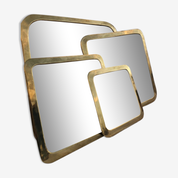 Set of 4 square brass mirrors