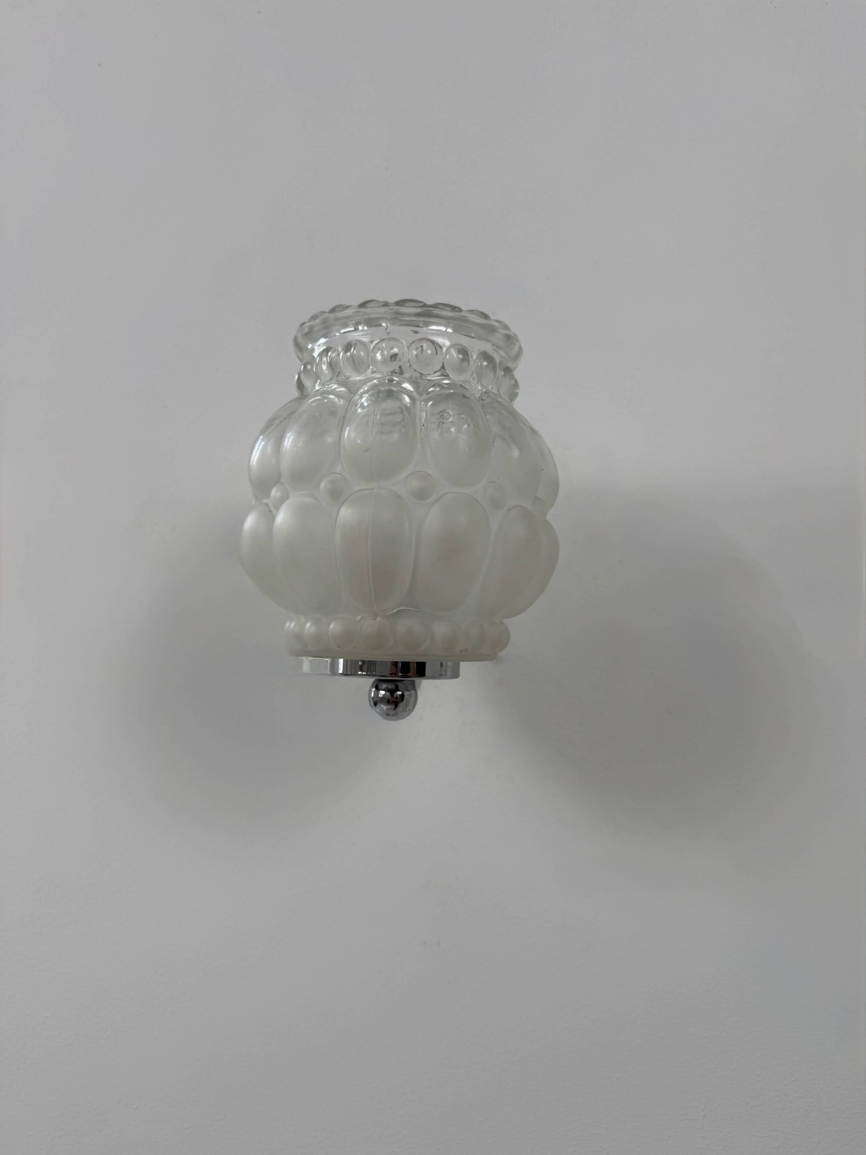 Pair of vintage chrome metal and bubble glass wall lights, France, 1950.
