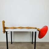 SCE 60s accordion wall light, wood and red reflector