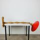 SCE 60s accordion wall light, wood and red reflector