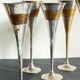 6 Vintage Silver-Plated Brass Champagne Flutes