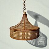 Vintage rattan hanging lamp – woven bamboo pendant light – boho design
