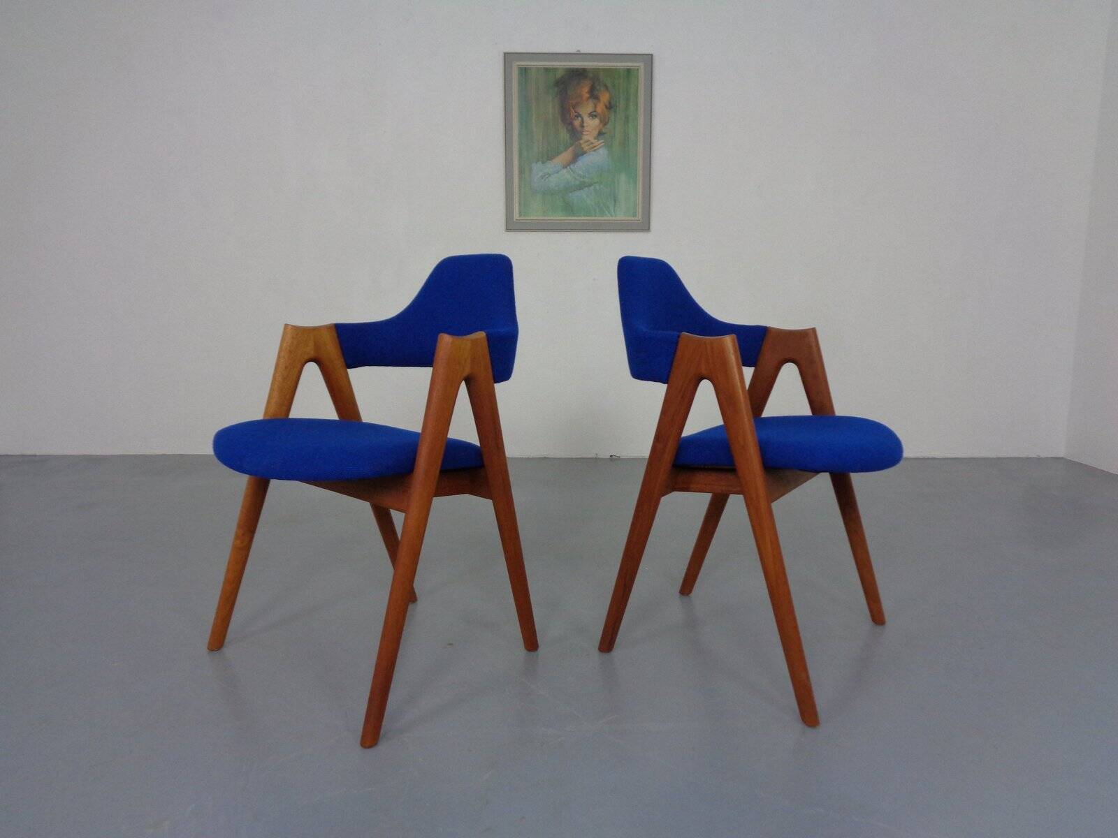 Set of Compass Chairs in Teak and Kvadrat Hallingdal 65 by Kai Kristiansen for Schou Andersen, 1960s