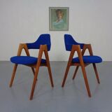 Set of Compass Chairs in Teak and Kvadrat Hallingdal 65 by Kai Kristiansen for Schou Andersen, 1960s