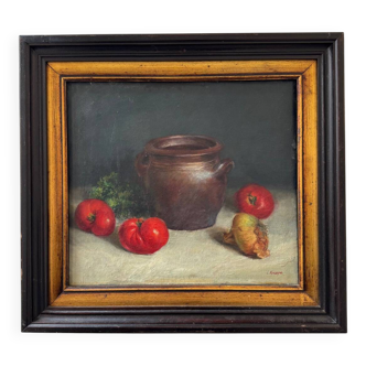 Still life painting in oil on canvas, antique.