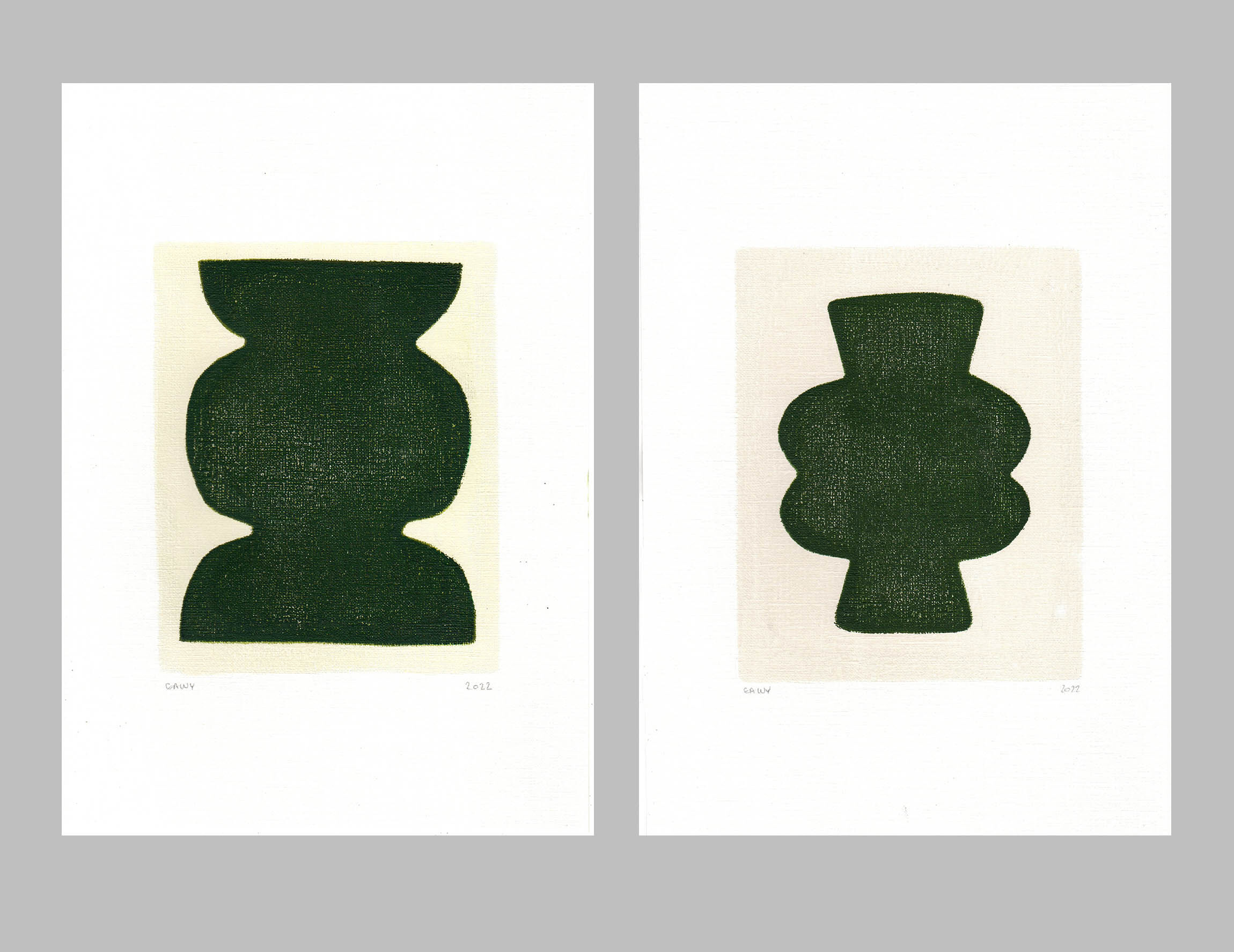 Duo of paintings on paper - pow and mood - dark green - signed eawy