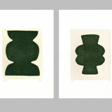 Duo of paintings on paper - pow and mood - dark green - signed eawy
