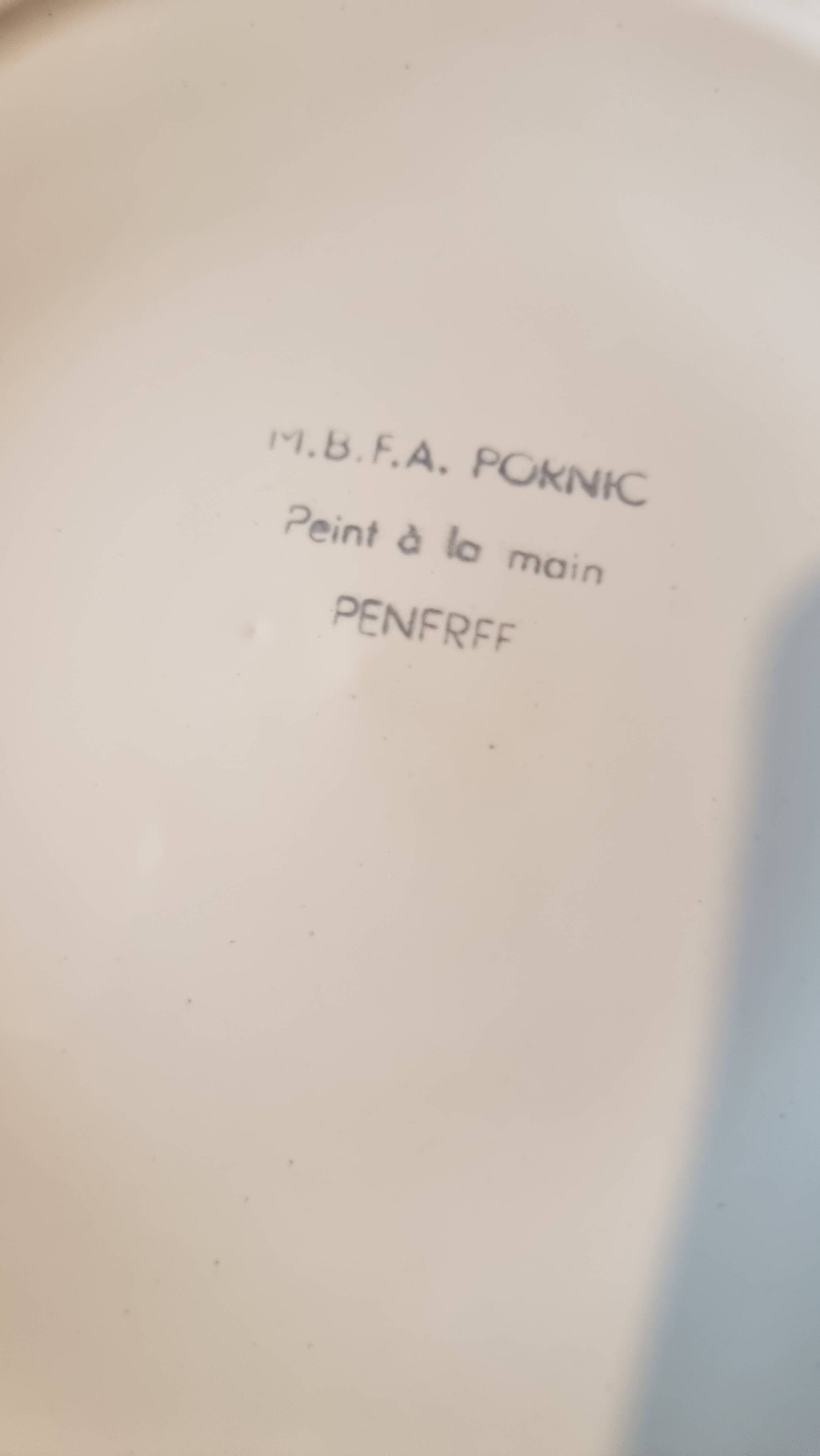 Interesting French porcelain oyster dish MBFA Pornic hand-painted marine M.