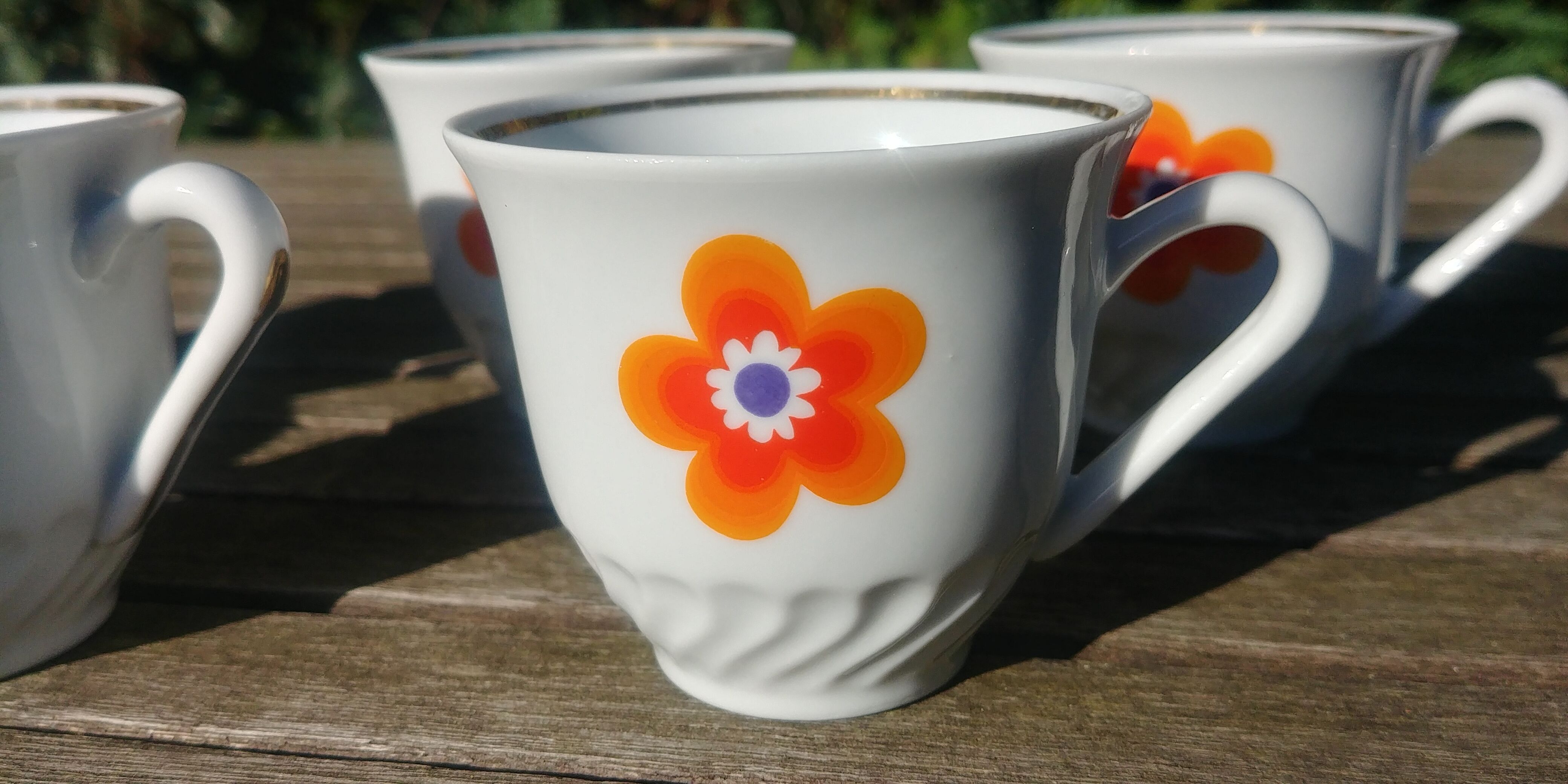 Set of six porcelain coffee cups F.D Chauvigny Vintage 70s