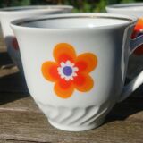 Set of six porcelain coffee cups F.D Chauvigny Vintage 70s