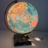 Globe terrestre, mappemonde Taride en verre et marbre, 1976