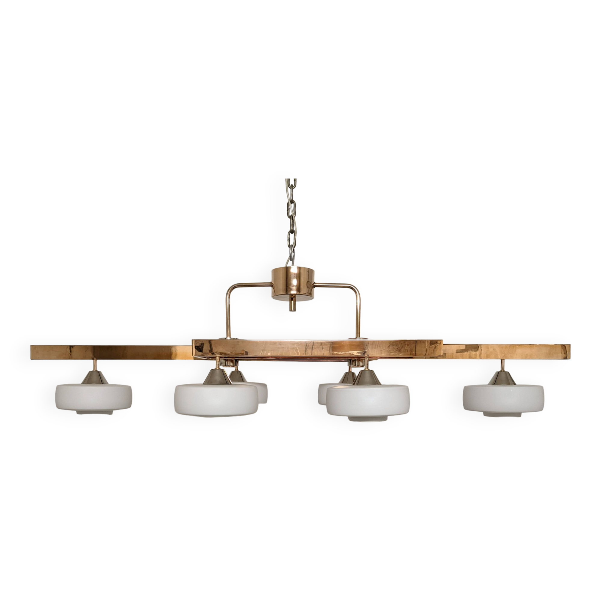 Arlus chandelier with 6 lights in opaline and brass from the 60s/70s