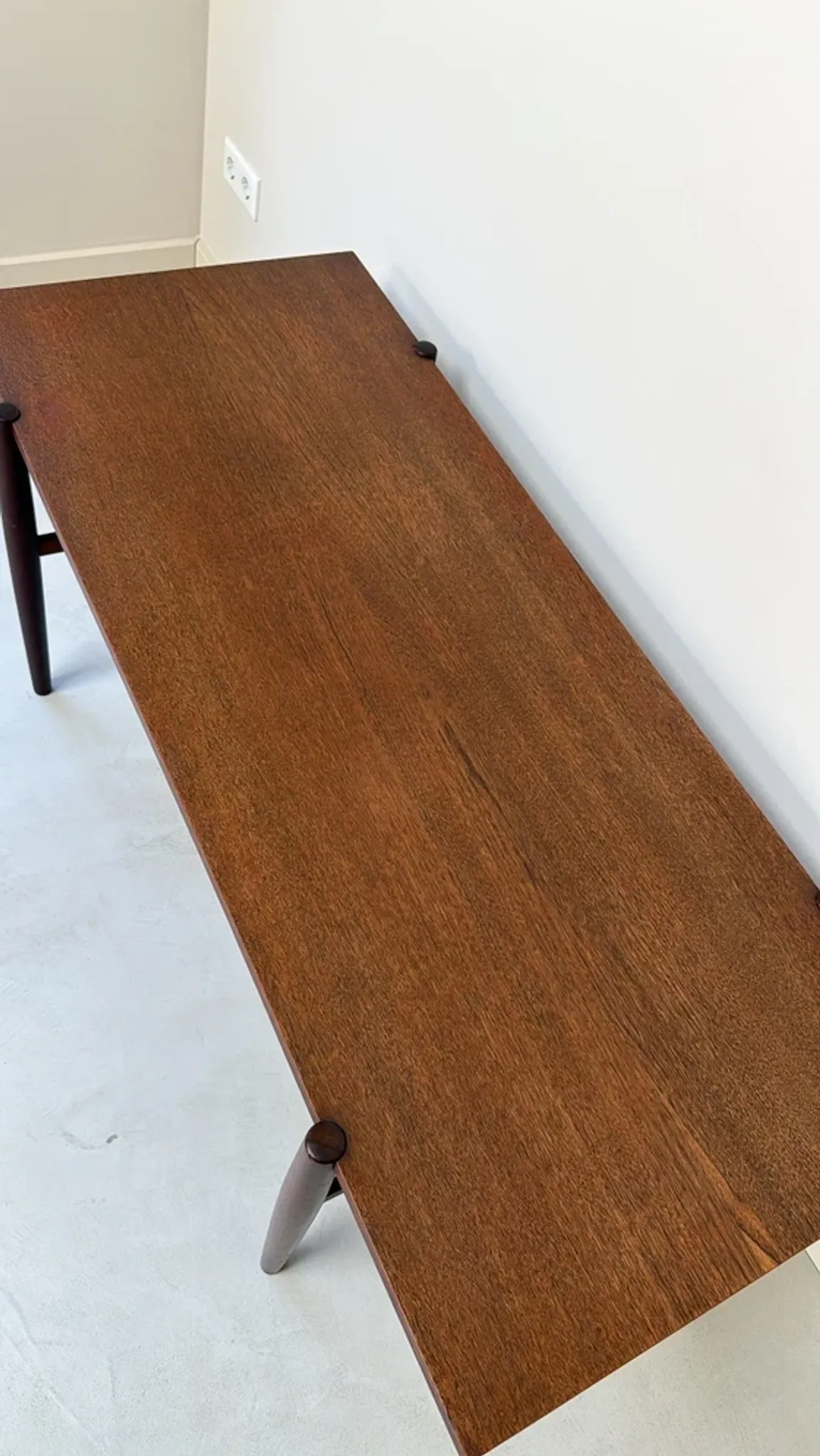 Vintage wooden coffee table with wicker lower shelf