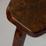 Brutalist tripod stool in solid elm mid-20th century