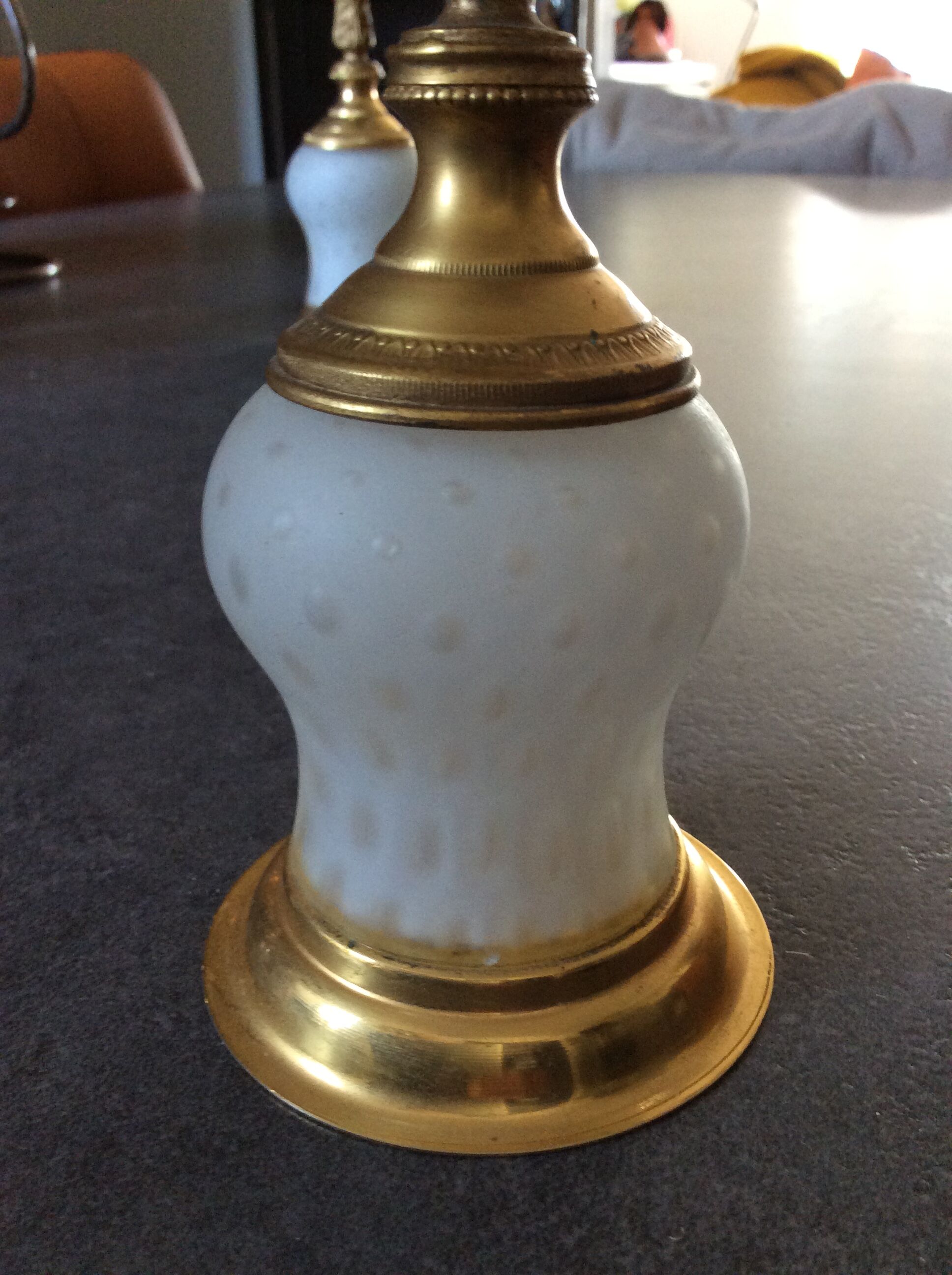 Pair of vintage candle holders in brass and glass paste