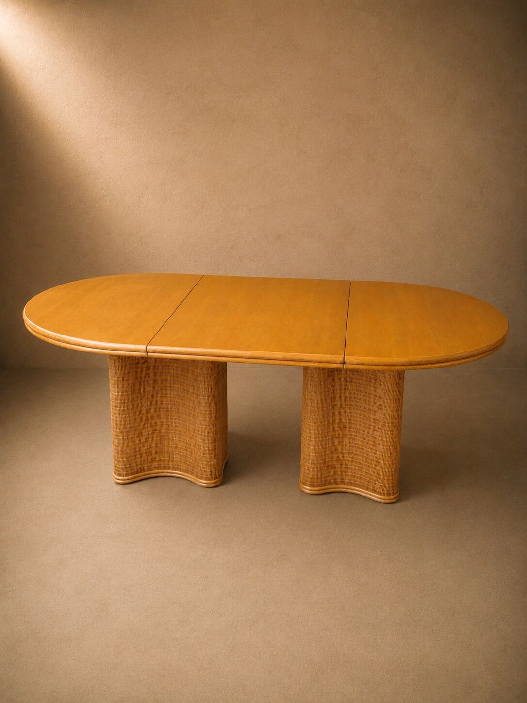 Oak/ratten table in the style of Vivai del Sud Italy, circa 1970.