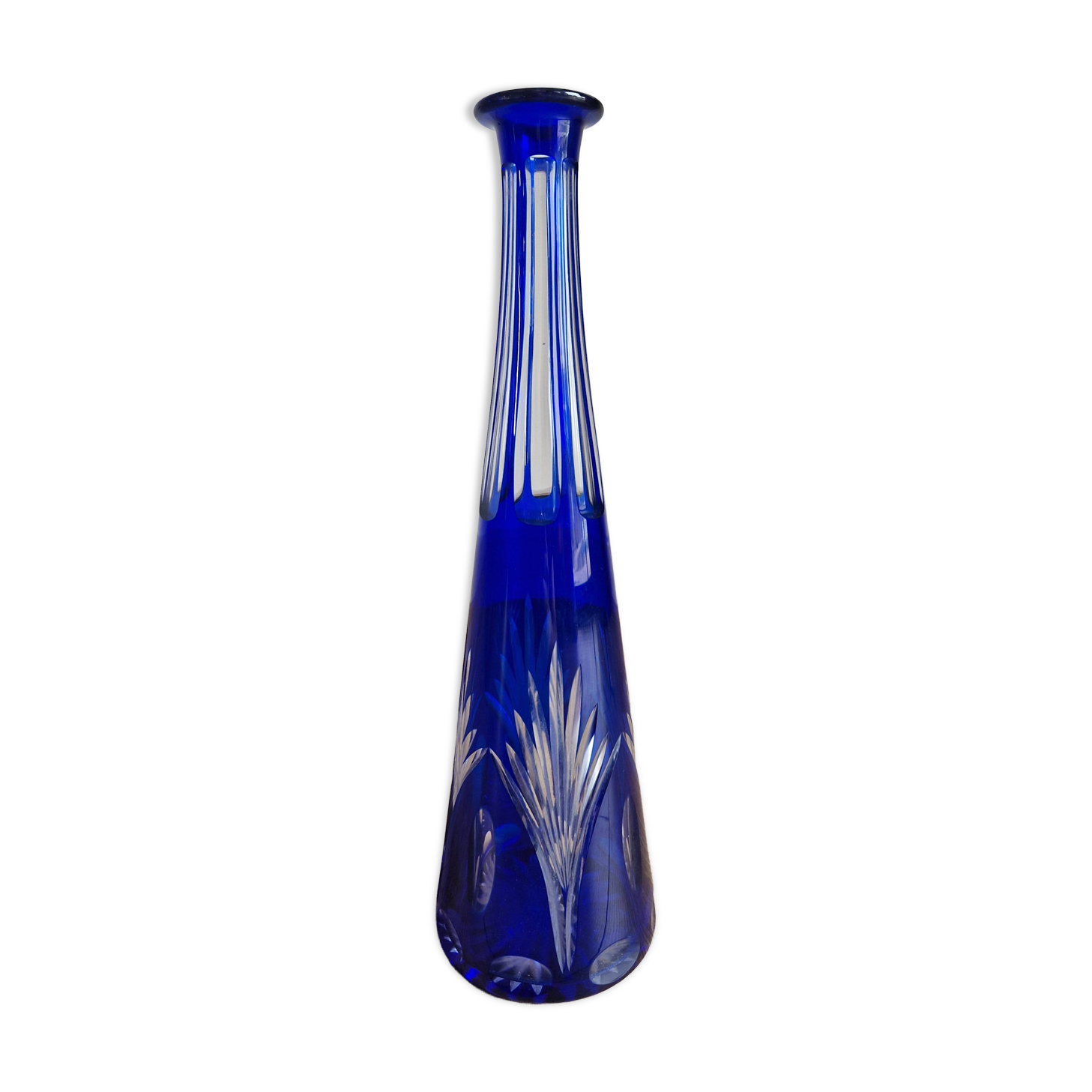 Vintage blue cut crystal bud vase - bohemian craft charm