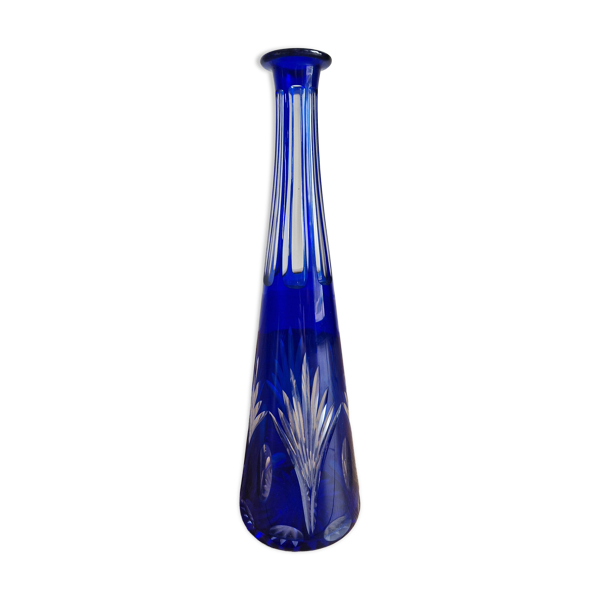Soliflore vintage en cristal taillé bleu
