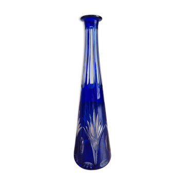 Soliflore vintage en cristal taillé bleu