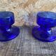 Pair of Vintage Cobalt Blue Moulded Glass Candle Holders #D991