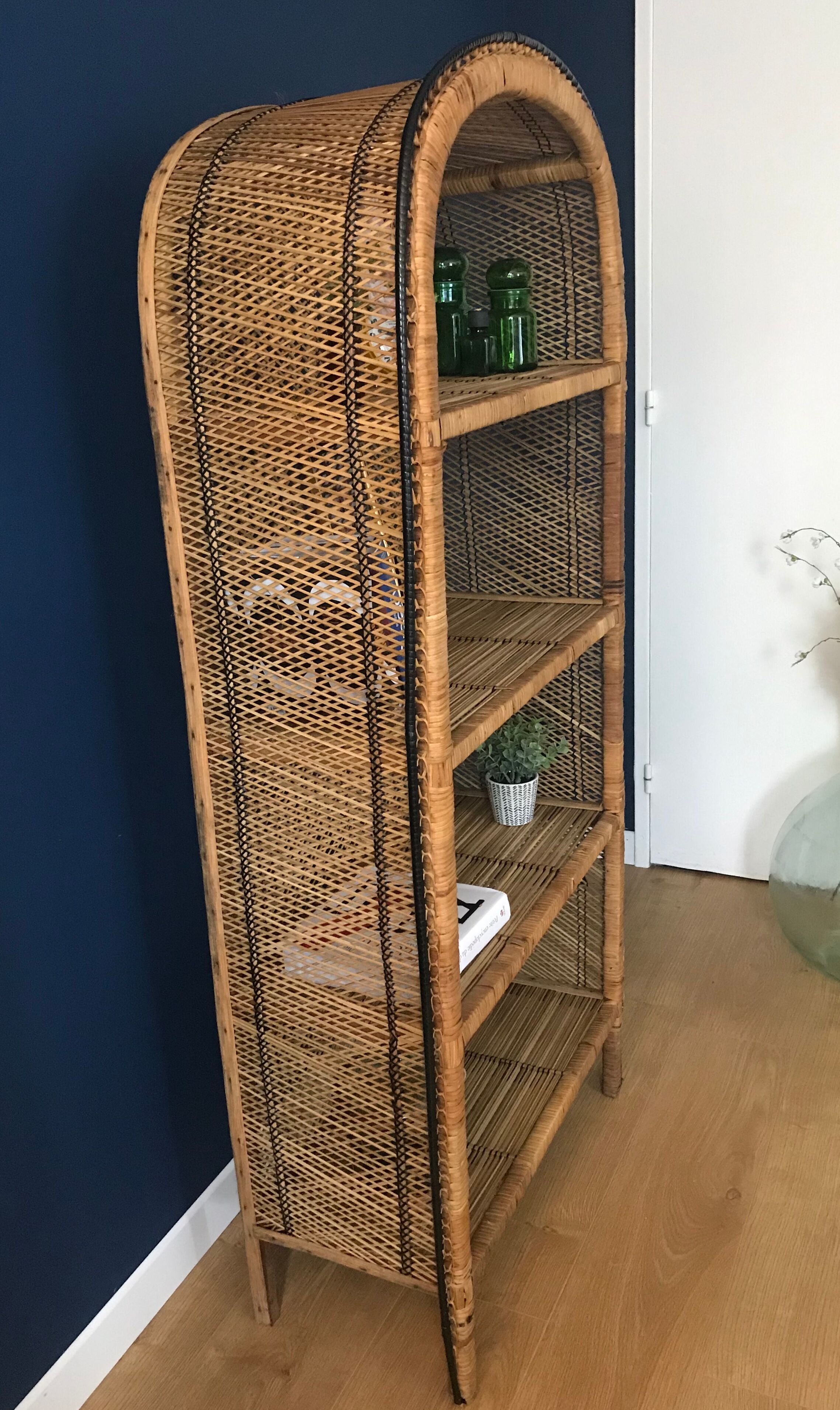 Emmanuelle style rattan bookcase