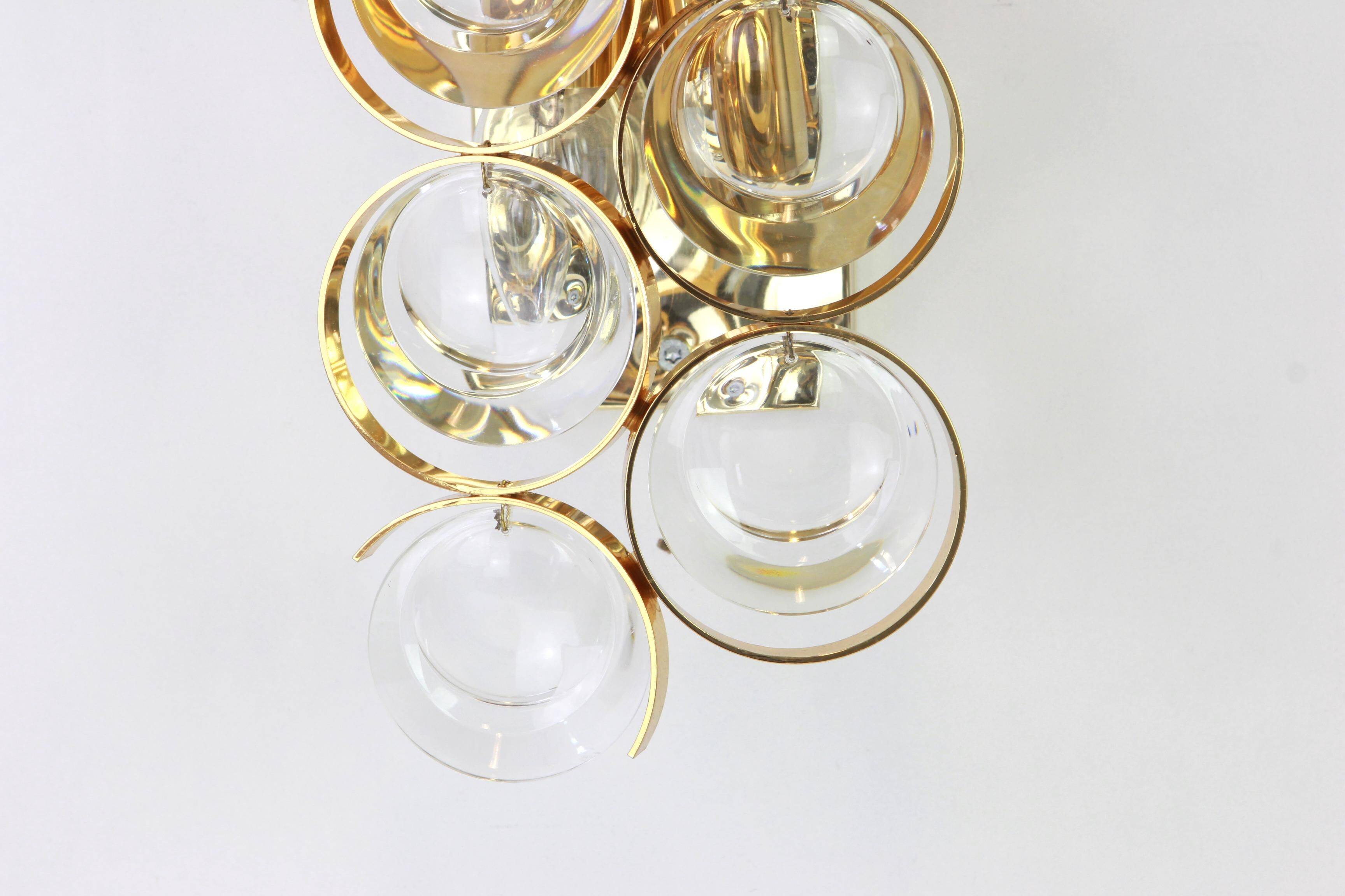 Golden brass and crystal wall light by Palwa, Germany, 1960s