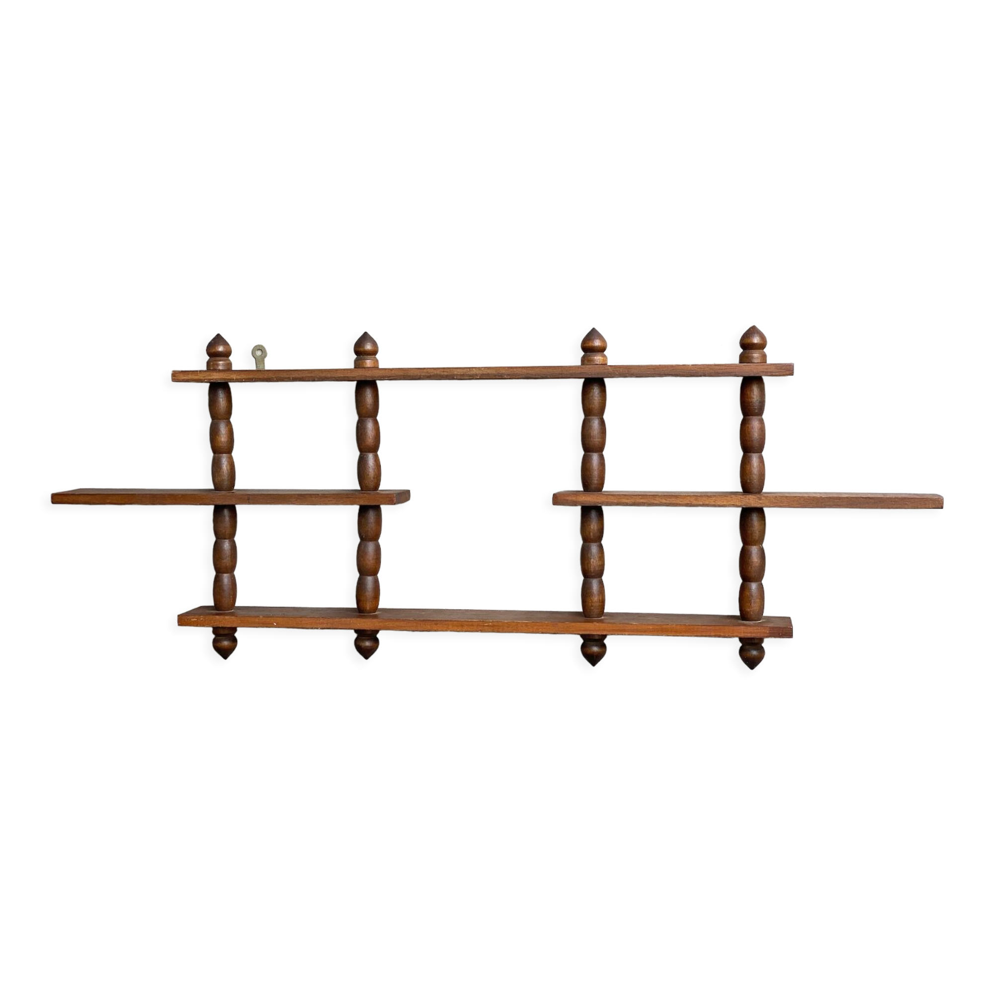 Vintage wooden wall shelves display, small shelving for miniatures