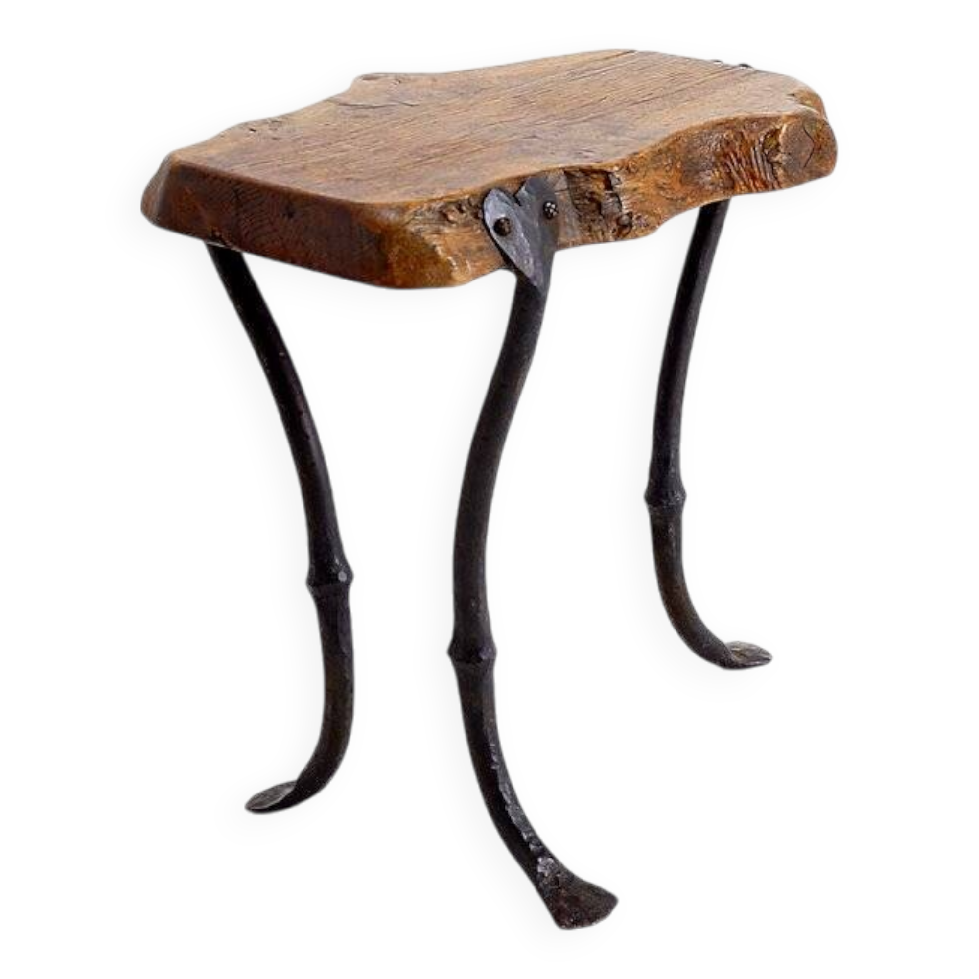 Wood and wrought iron tripod Side table - 1960s