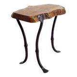 Table d'appoint tripode en bois et fer forgé, 1960