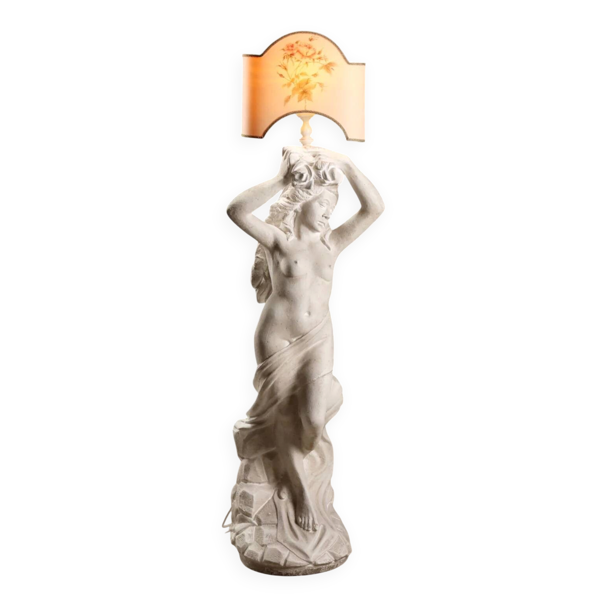 Antique floor lamp statue of a Nereid in concrete, 20th century.