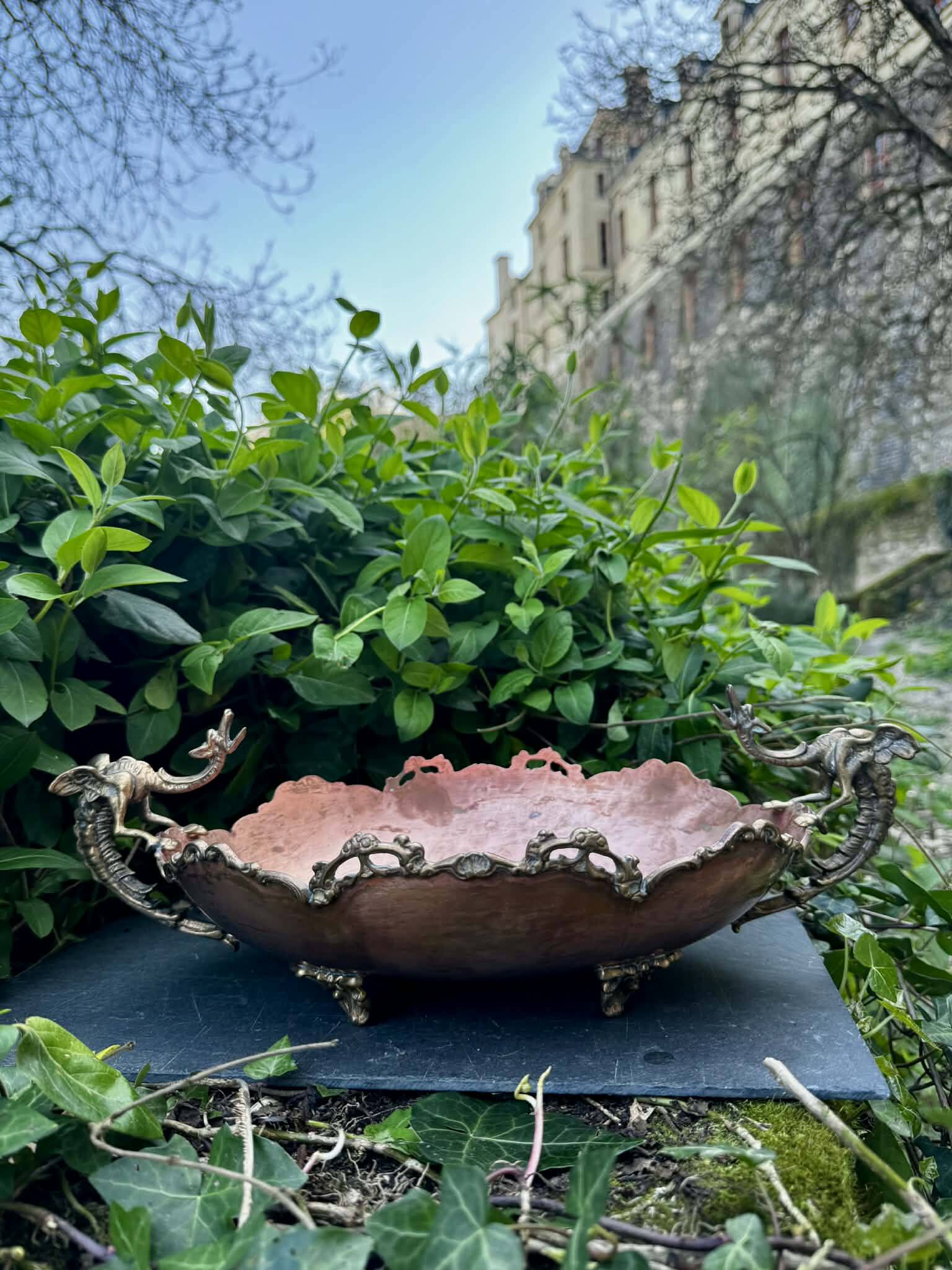 Large Art Nouveau copper fruit bowl Italy 1890s