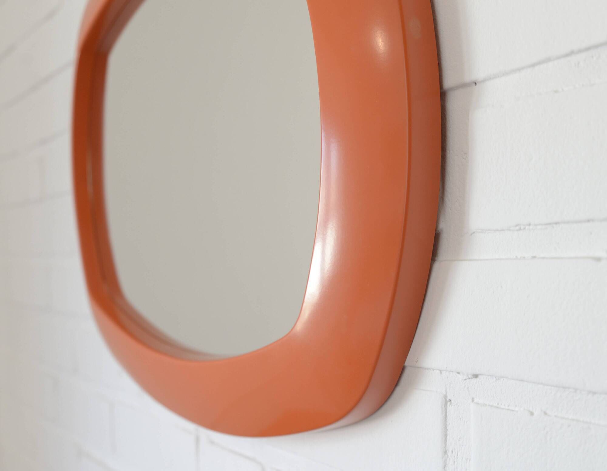 Rare 1970s Orange Space Age Mirror | Vintage Pop Art Yugoslav Wall Mirror