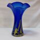 Vase Tulipe vintage en verre d'art soufflé à la main bleu Cobalt style Murano