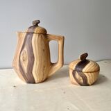 Vintage Grandjean Jourdan Vallauris faux wood coffee maker + sugar bowl