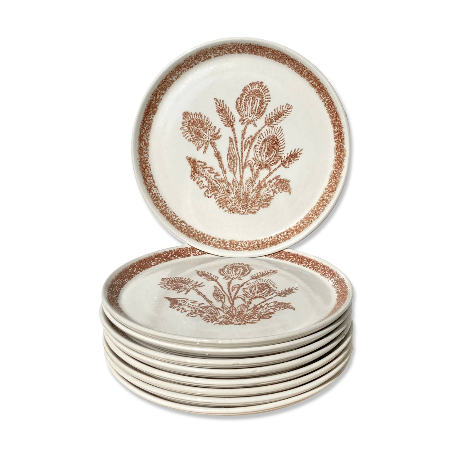 9 dessert plates herbarium thistles