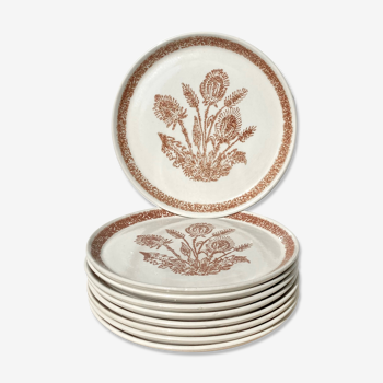 9 assiettes à dessert herbier chardons