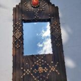 Ancient brutalist oriental wooden mirror 23x53cm