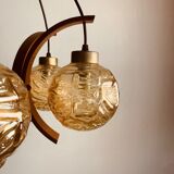 Lustre en teck verre irissé - 5 feux