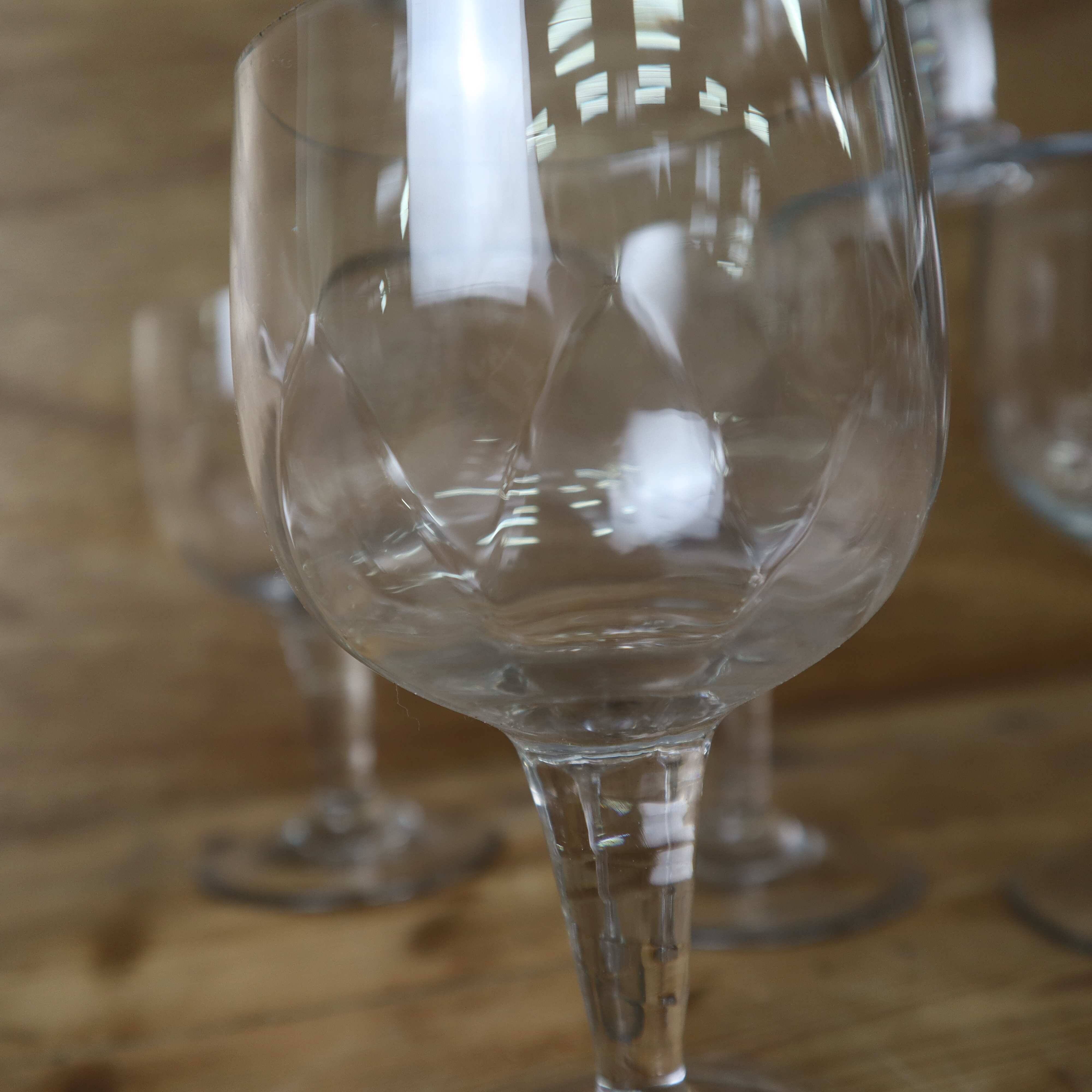 6 Antique Hand Blown Clear Faceted Red Wine Glasses 50's