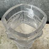 PORTIEUX: signed vase with square neck in pressed, satin-finished, matte white crystal