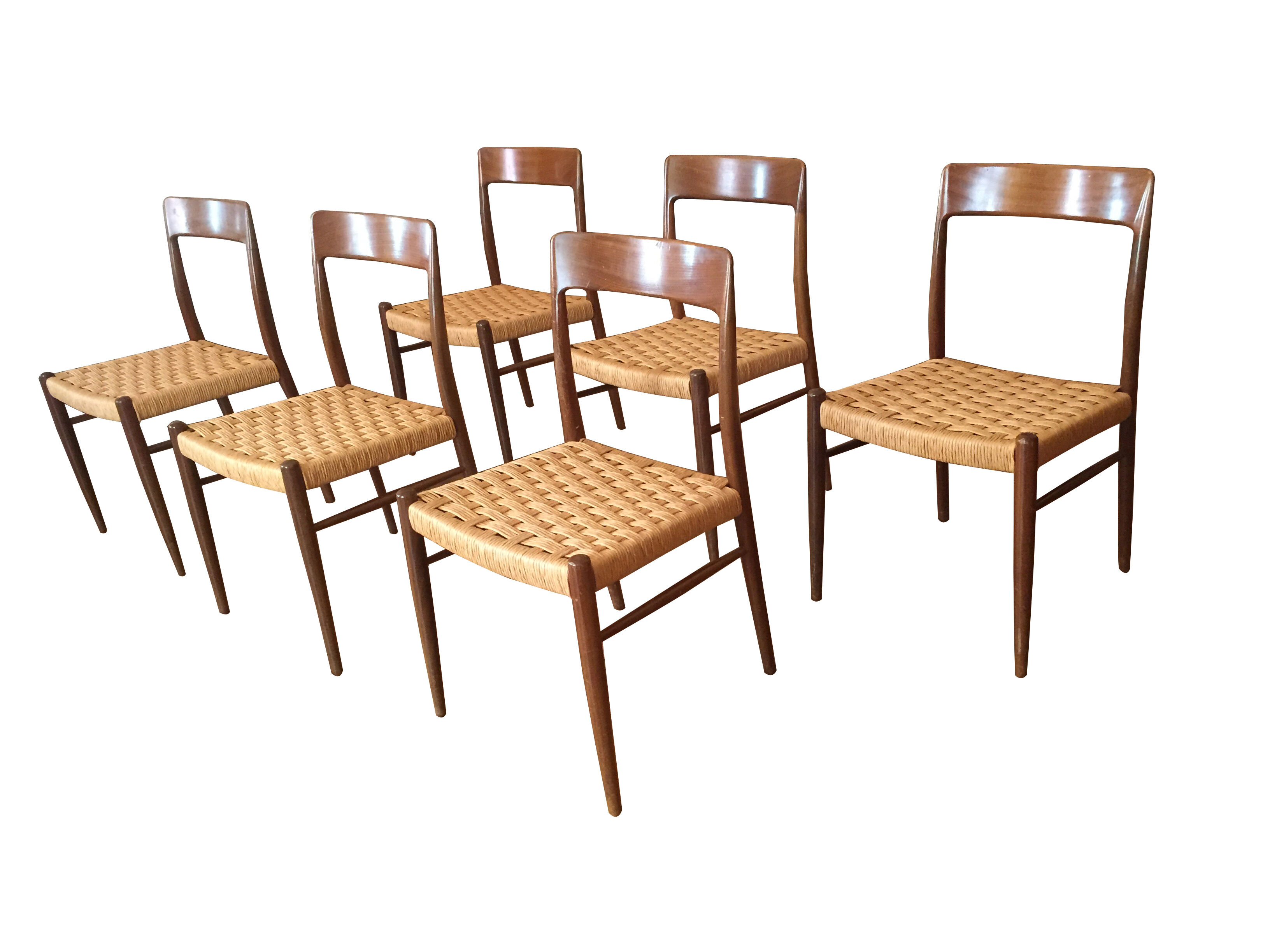 Set of 6 chairs rattan and mahogany N.Otto Moller