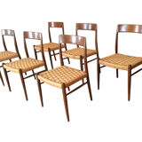 Set of 6 chairs rattan and mahogany N.Otto Moller